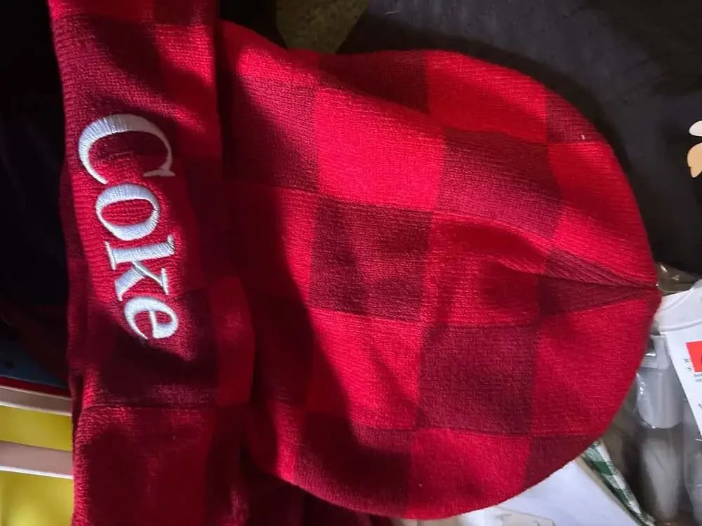 Coca-Cola Buffalo Plaid Cuffed  Winter Beanie Hat with Embroidered Coke Logo